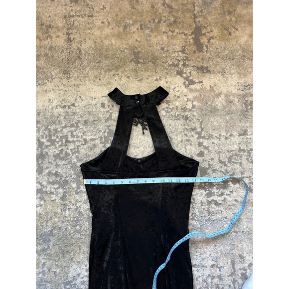 VTG Black velvet mini dress beaded appliqué sweatheart neckline Grunge goth M - Picture 6 of 6